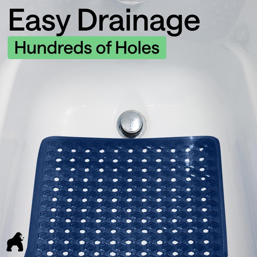 image:imageGORILLA GRIP Patented Bath Tub Shower Mat Machine Washable Bathtub Floor Liner Mats Suction Cups and Drain Holes to Keep Tubs Clean Soft on Feet Bathroom Essentials 35x16 Inch ClearNavy Translucent