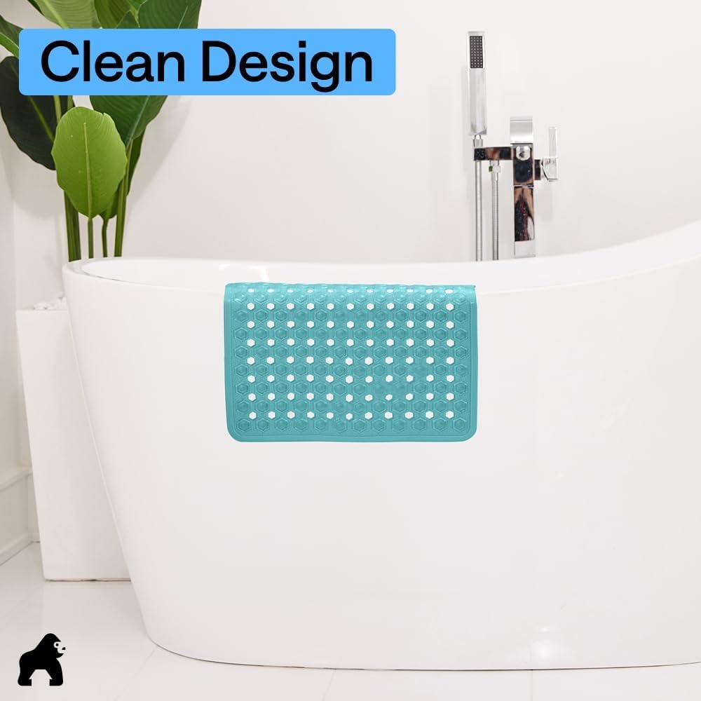 image:imageGORILLA GRIP Patented Bath Tub Shower Mat Machine Washable Bathtub Floor Liner Mats Suction Cups and Drain Holes to Keep Tubs Clean Soft on Feet Bathroom Essentials 35x16 Inch ClearTurquoise Translucent