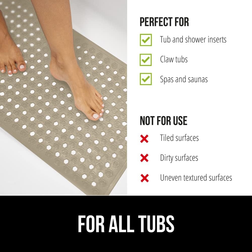 image:imageGORILLA GRIP Patented Bath Tub Shower Mat Machine Washable Bathtub Floor Liner Mats Suction Cups and Drain Holes to Keep Tubs Clean Soft on Feet Bathroom Essentials 35x16 Inch ClearBeige Opaque