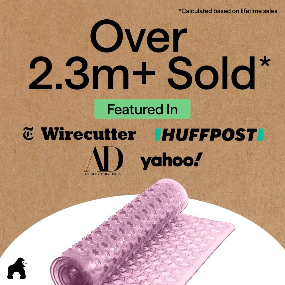 image:imageGORILLA GRIP Patented Bath Tub Shower Mat Machine Washable Bathtub Floor Liner Mats Suction Cups and Drain Holes to Keep Tubs Clean Soft on Feet Bathroom Essentials 35x16 Inch ClearPurple Translucent