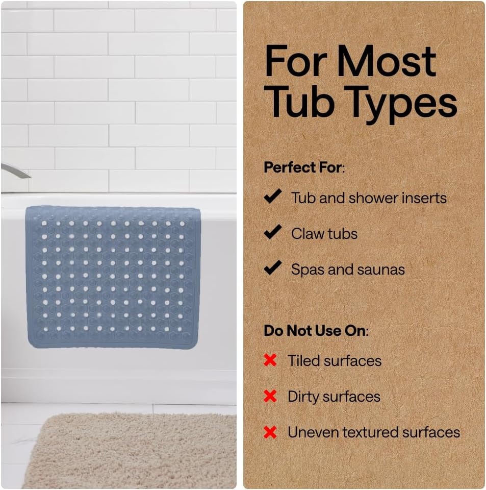 image:imageGORILLA GRIP Patented Bath Tub Shower Mat Machine Washable Bathtub Floor Liner Mats Suction Cups and Drain Holes to Keep Tubs Clean Soft on Feet Bathroom Essentials 35x16 Inch ClearSky Blue Opaque
