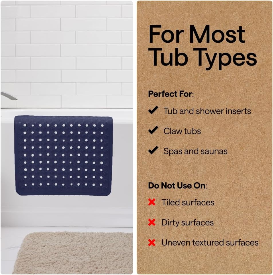 image:imageGORILLA GRIP Patented Bath Tub Shower Mat Machine Washable Bathtub Floor Liner Mats Suction Cups and Drain Holes to Keep Tubs Clean Soft on Feet Bathroom Essentials 35x16 Inch ClearNavy Opaque