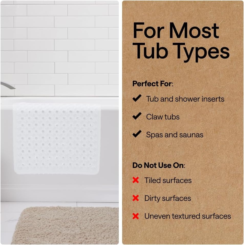 image:imageGORILLA GRIP Patented Bath Tub Shower Mat Machine Washable Bathtub Floor Liner Mats Suction Cups and Drain Holes to Keep Tubs Clean Soft on Feet Bathroom Essentials 35x16 Inch ClearWhite Opaque