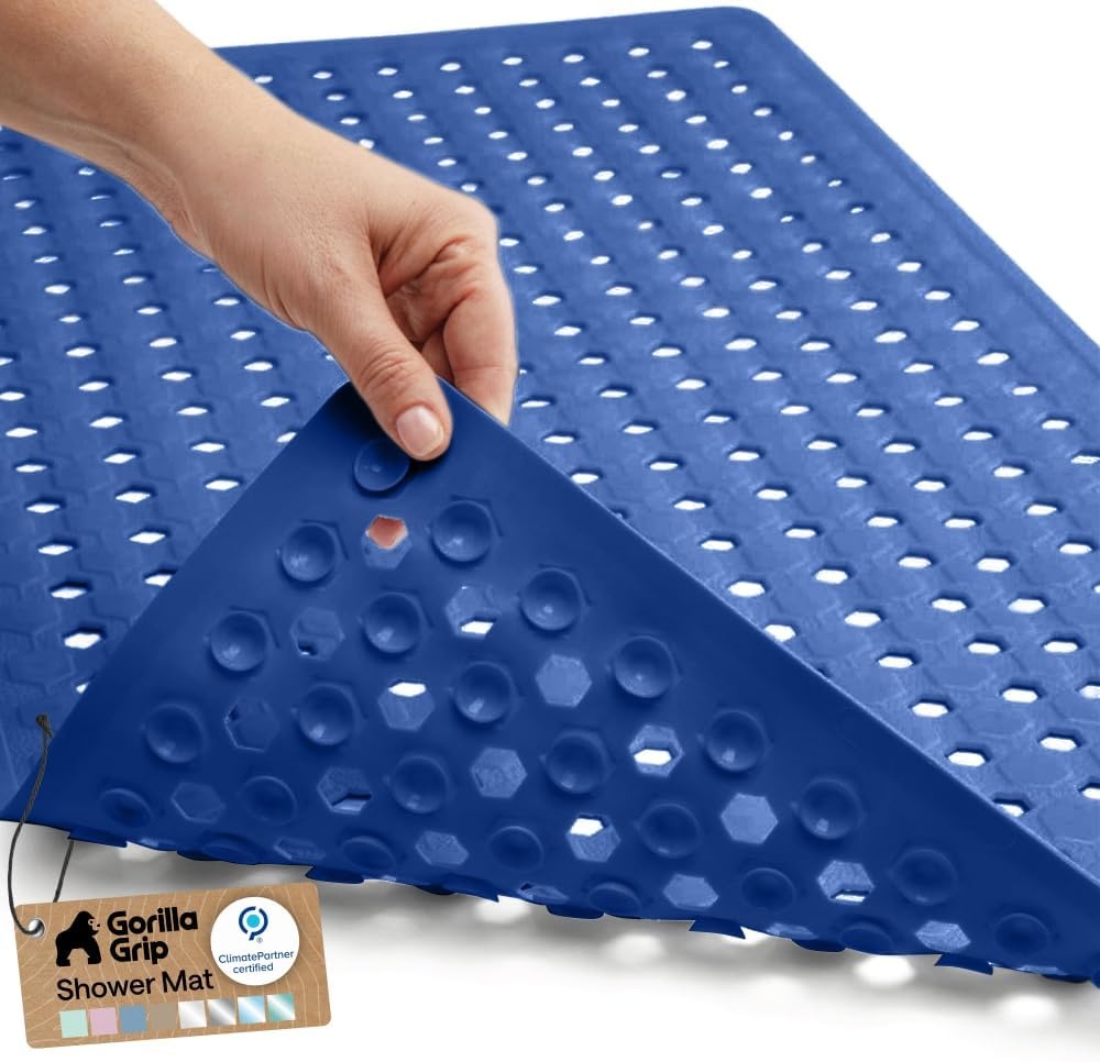 image:imageGORILLA GRIP Patented Bath Tub Shower Mat Machine Washable Bathtub Floor Liner Mats Suction Cups and Drain Holes to Keep Tubs Clean Soft on Feet Bathroom Essentials 35x16 Inch ClearRoyal Blue Opaque