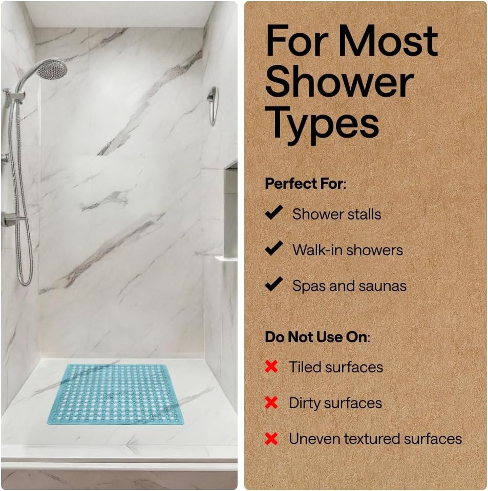 image:imageGORILLA GRIP Patented Bath Tub Shower Mat Machine Washable Bathtub Floor Liner Mats Suction Cups and Drain Holes to Keep Tubs Clean Soft on Feet Bathroom Essentials 35x16 Inch ClearTurquoise Translucent