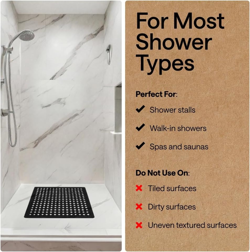image:imageGORILLA GRIP Patented Bath Tub Shower Mat Machine Washable Bathtub Floor Liner Mats Suction Cups and Drain Holes to Keep Tubs Clean Soft on Feet Bathroom Essentials 35x16 Inch ClearBlack Opaque