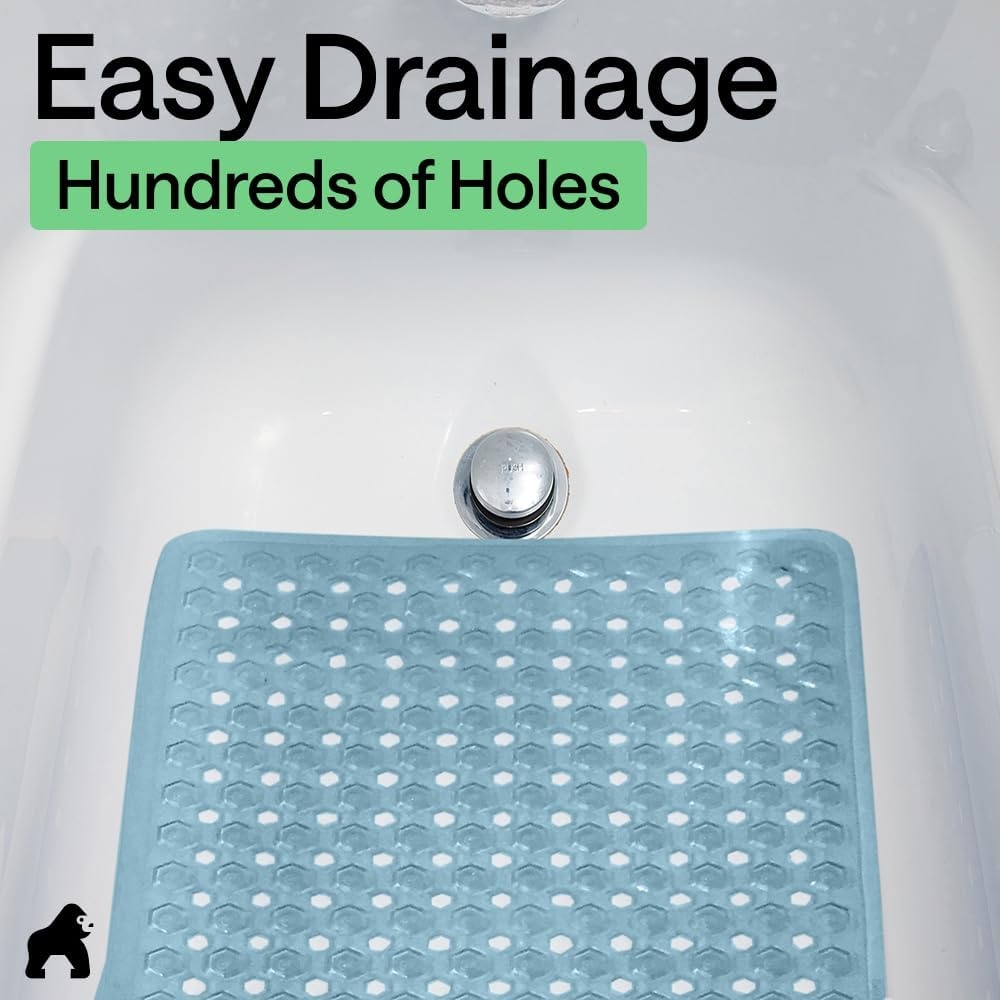 image:imageGORILLA GRIP Patented Bath Tub Shower Mat Machine Washable Bathtub Floor Liner Mats Suction Cups and Drain Holes to Keep Tubs Clean Soft on Feet Bathroom Essentials 35x16 Inch ClearBlue Translucent