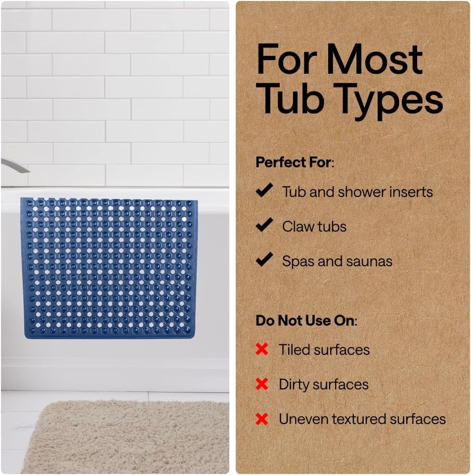 image:imageGORILLA GRIP Patented Bath Tub Shower Mat Machine Washable Bathtub Floor Liner Mats Suction Cups and Drain Holes to Keep Tubs Clean Soft on Feet Bathroom Essentials 35x16 Inch ClearNavy Translucent