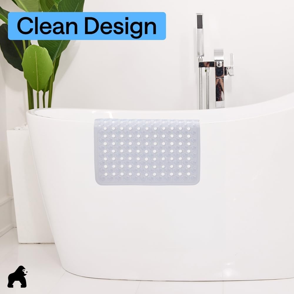 image:imageGORILLA GRIP Patented Bath Tub Shower Mat Machine Washable Bathtub Floor Liner Mats Suction Cups and Drain Holes to Keep Tubs Clean Soft on Feet Bathroom Essentials 35x16 Inch ClearClear