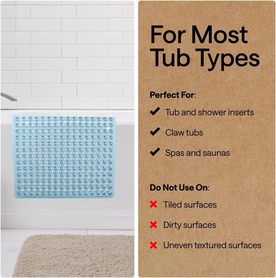 image:imageGORILLA GRIP Patented Bath Tub Shower Mat Machine Washable Bathtub Floor Liner Mats Suction Cups and Drain Holes to Keep Tubs Clean Soft on Feet Bathroom Essentials 35x16 Inch ClearBlue Translucent