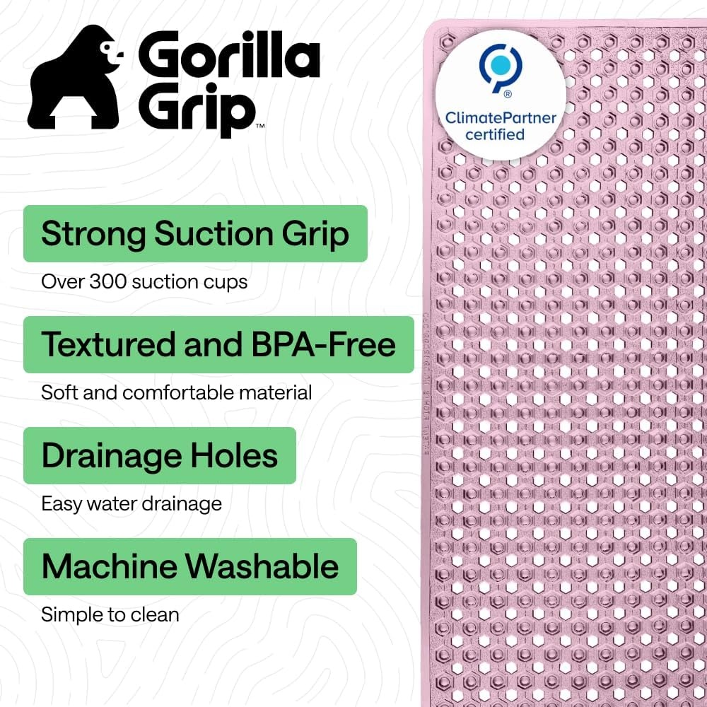 image:imageGORILLA GRIP Patented Bath Tub Shower Mat Machine Washable Bathtub Floor Liner Mats Suction Cups and Drain Holes to Keep Tubs Clean Soft on Feet Bathroom Essentials 35x16 Inch ClearPurple Translucent