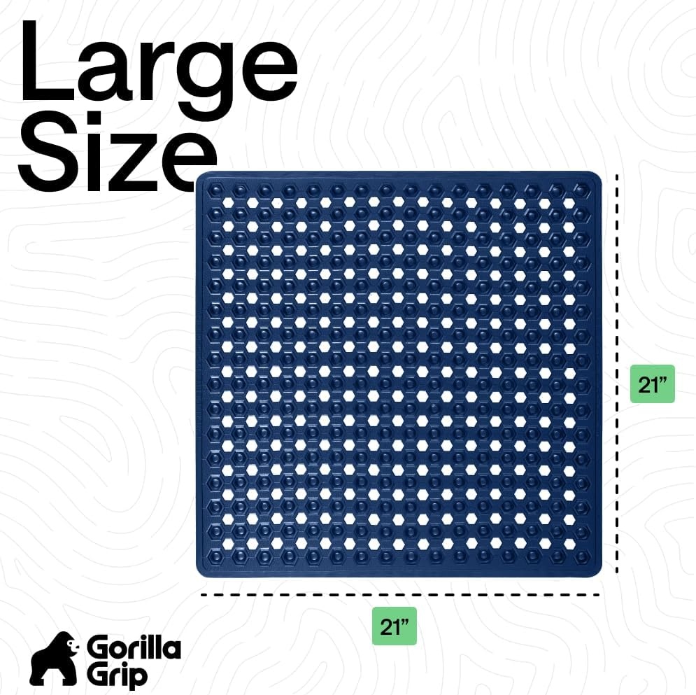 image:imageGORILLA GRIP Patented Bath Tub Shower Mat Machine Washable Bathtub Floor Liner Mats Suction Cups and Drain Holes to Keep Tubs Clean Soft on Feet Bathroom Essentials 35x16 Inch ClearNavy Translucent