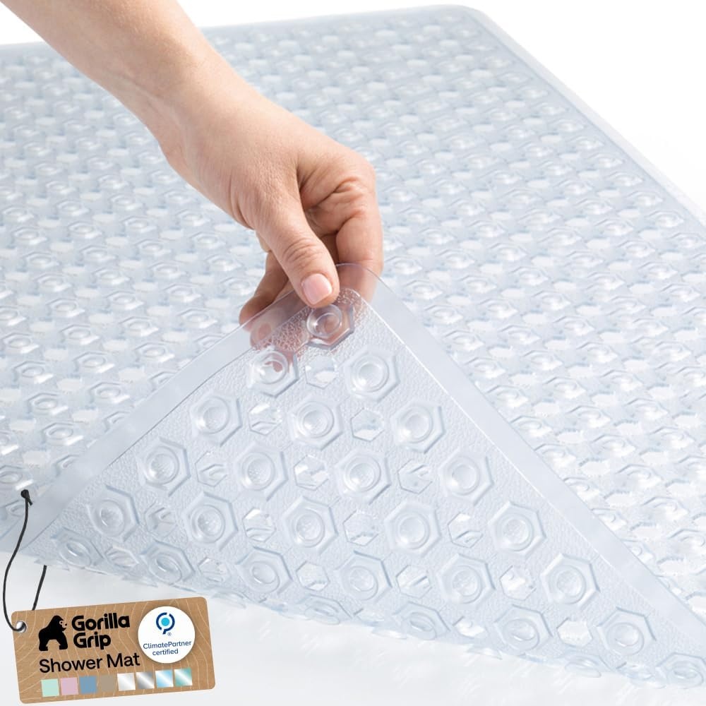 image:imageGORILLA GRIP Patented Bath Tub Shower Mat Machine Washable Bathtub Floor Liner Mats Suction Cups and Drain Holes to Keep Tubs Clean Soft on Feet Bathroom Essentials 35x16 Inch ClearClear