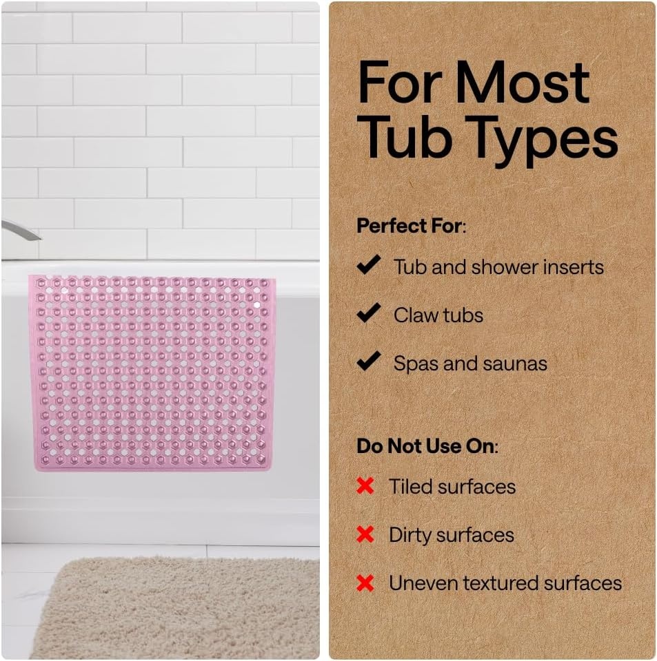 image:imageGORILLA GRIP Patented Bath Tub Shower Mat Machine Washable Bathtub Floor Liner Mats Suction Cups and Drain Holes to Keep Tubs Clean Soft on Feet Bathroom Essentials 35x16 Inch ClearPurple Translucent