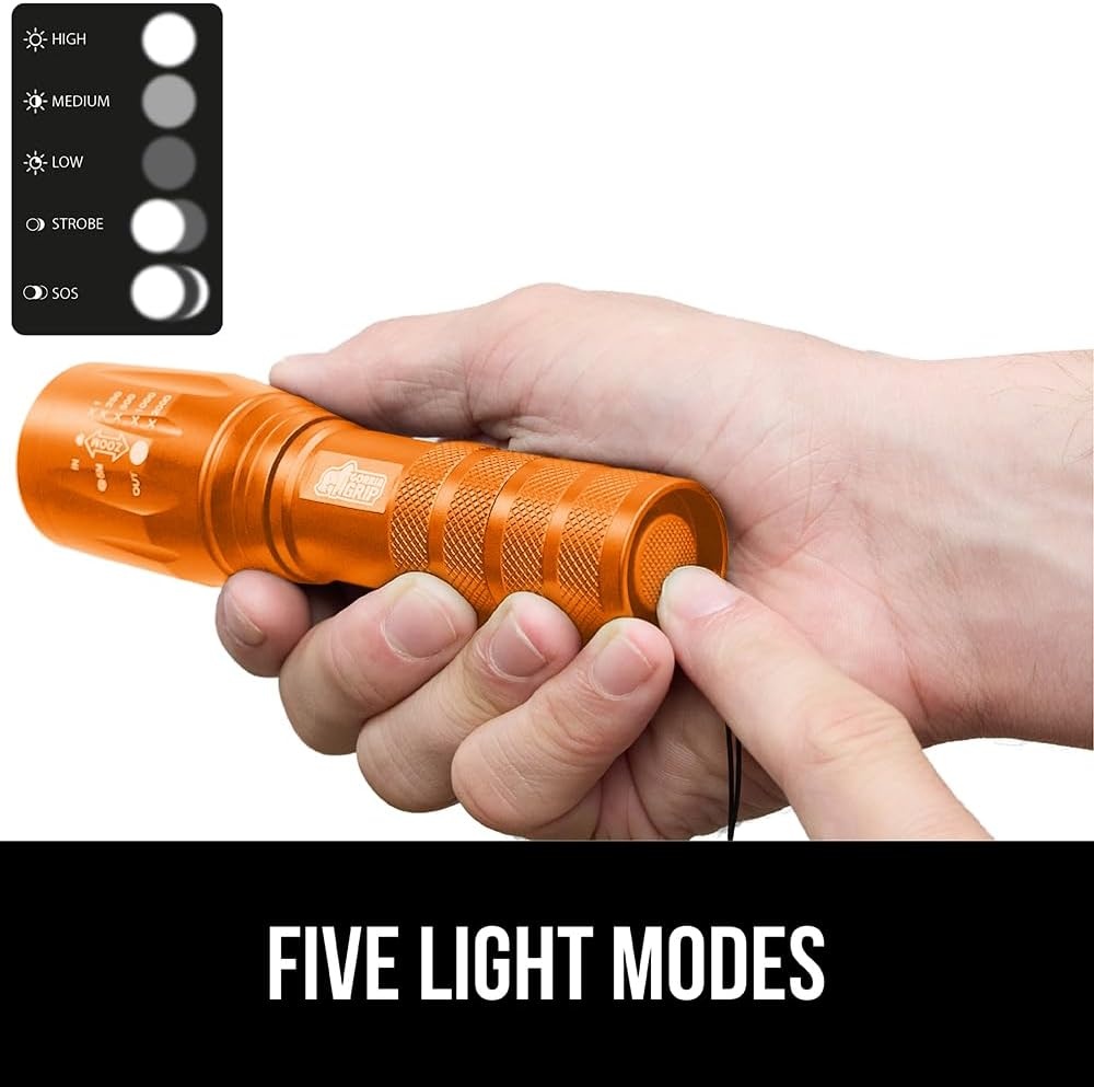 image:imageGORILLA GRIP Powerful LED Tactical Flashlight 750 FT High Lumens 5 Adjustable Modes Water Resistant Ultra Bright Zoom Flashlights Small Mini Flash Light Camping Night Dog Walking TurquoiseOrange