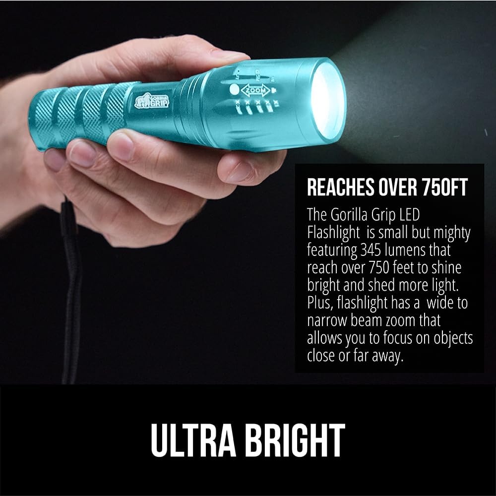 image:imageGORILLA GRIP Powerful LED Tactical Flashlight 750 FT High Lumens 5 Adjustable Modes Water Resistant Ultra Bright Zoom Flashlights Small Mini Flash Light Camping Night Dog Walking TurquoiseTurquoise