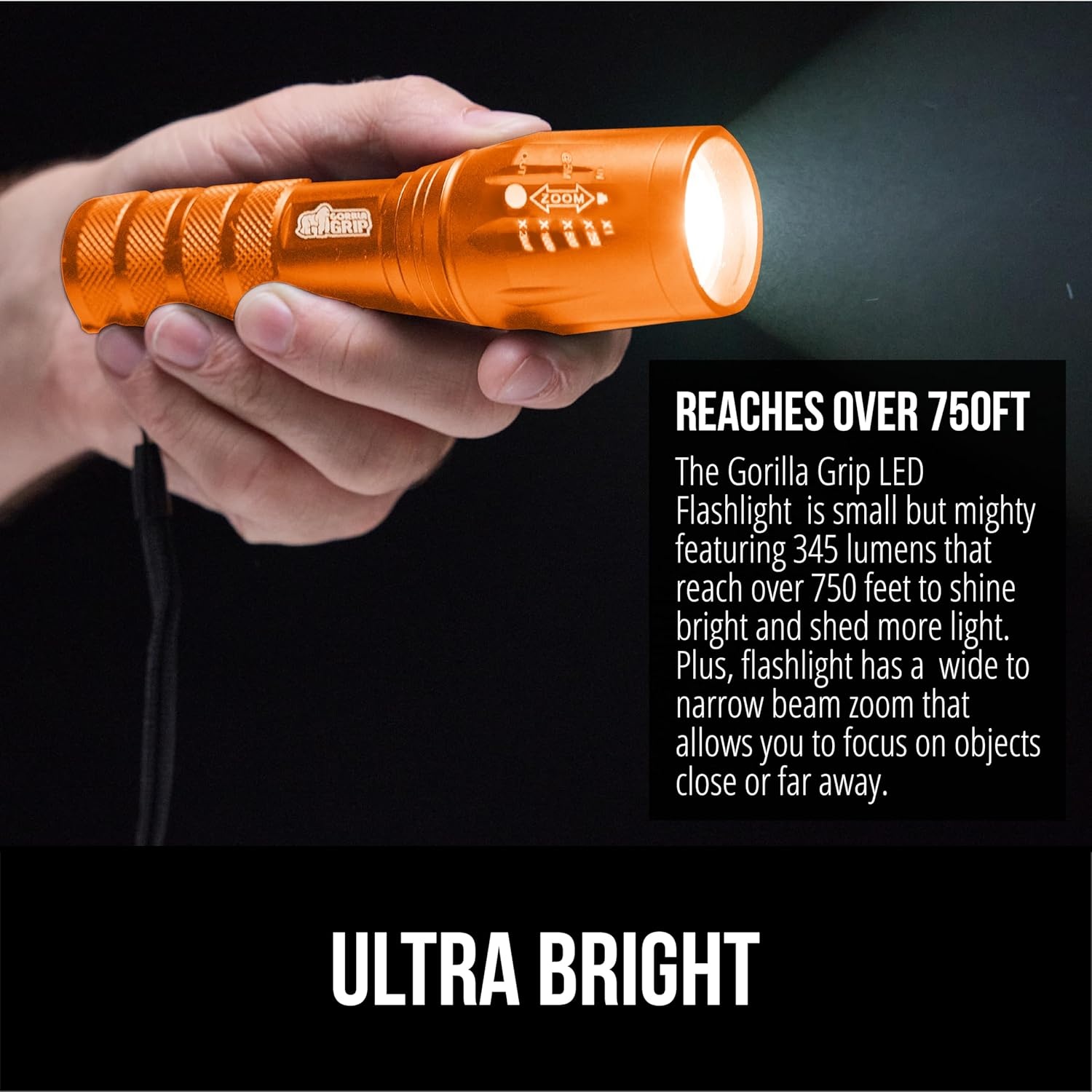 image:imageGORILLA GRIP Powerful LED Tactical Flashlight 750 FT High Lumens 5 Adjustable Modes Water Resistant Ultra Bright Zoom Flashlights Small Mini Flash Light Camping Night Dog Walking TurquoiseOrange