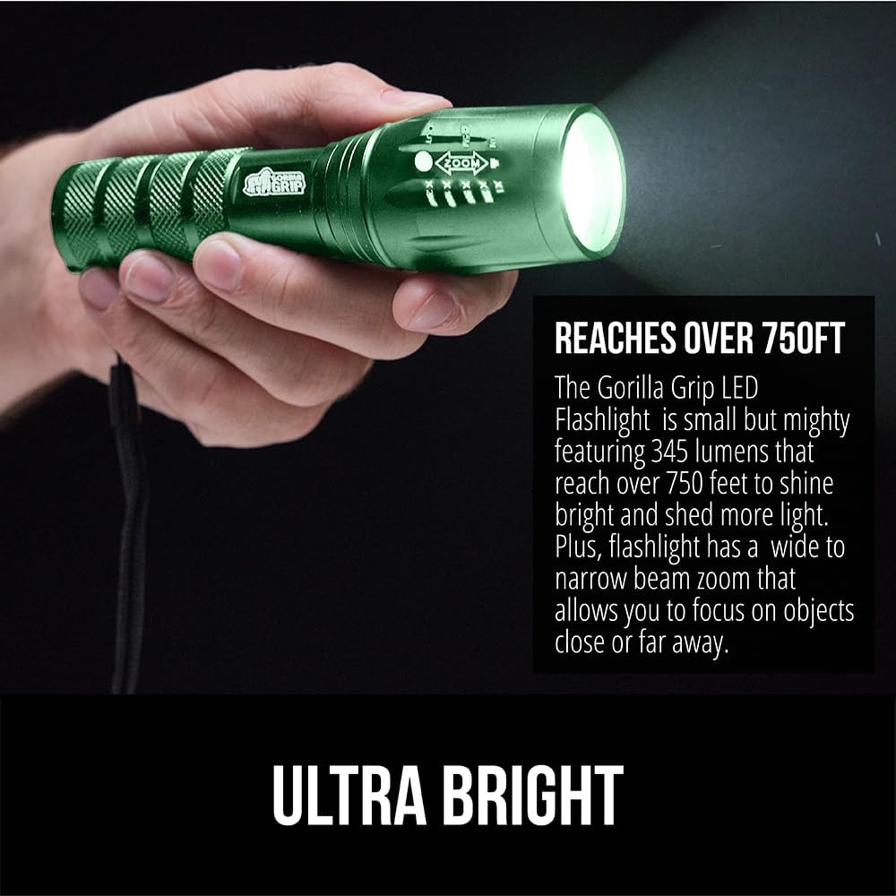 image:imageGORILLA GRIP Powerful LED Tactical Flashlight 750 FT High Lumens 5 Adjustable Modes Water Resistant Ultra Bright Zoom Flashlights Small Mini Flash Light Camping Night Dog Walking TurquoiseHunter Green