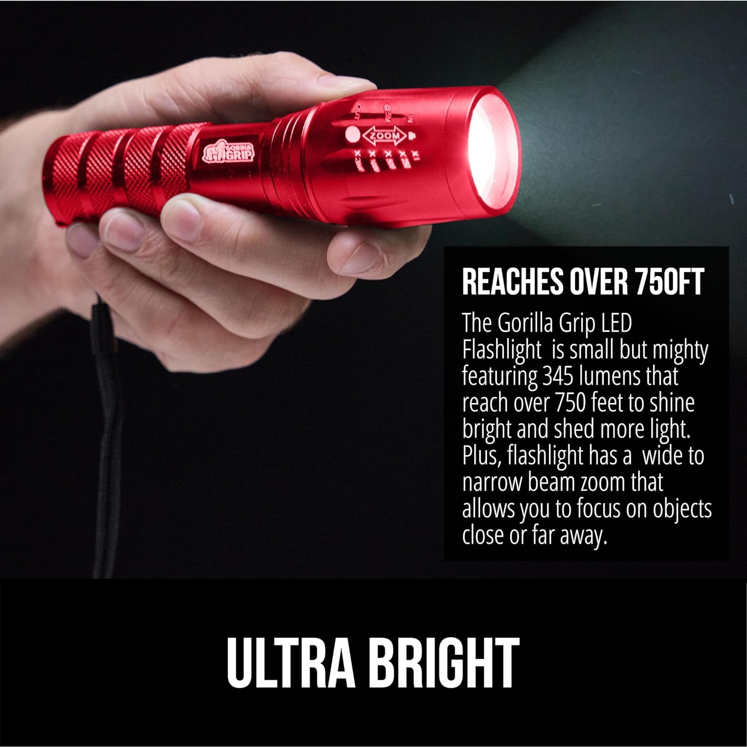 image:imageGORILLA GRIP Powerful LED Tactical Flashlight 750 FT High Lumens 5 Adjustable Modes Water Resistant Ultra Bright Zoom Flashlights Small Mini Flash Light Camping Night Dog Walking TurquoiseRed