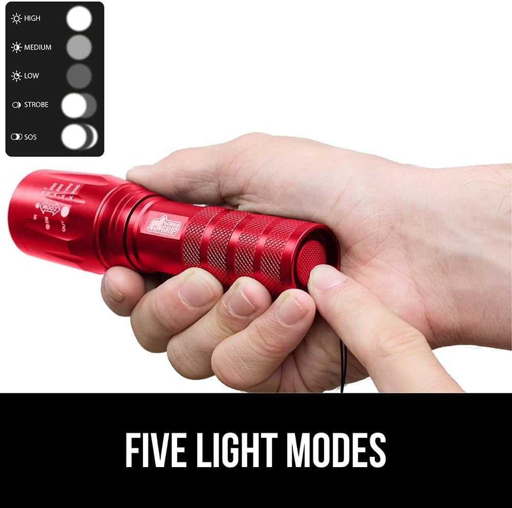 image:imageGORILLA GRIP Powerful LED Tactical Flashlight 750 FT High Lumens 5 Adjustable Modes Water Resistant Ultra Bright Zoom Flashlights Small Mini Flash Light Camping Night Dog Walking TurquoiseRed
