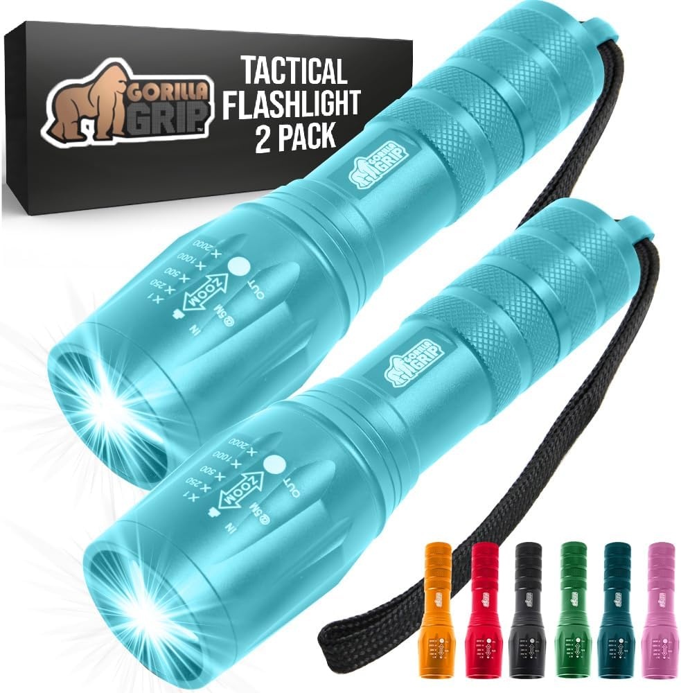 image:imageGORILLA GRIP Powerful LED Tactical Flashlight 750 FT High Lumens 5 Adjustable Modes Water Resistant Ultra Bright Zoom Flashlights Small Mini Flash Light Camping Night Dog Walking TurquoiseTurquoise