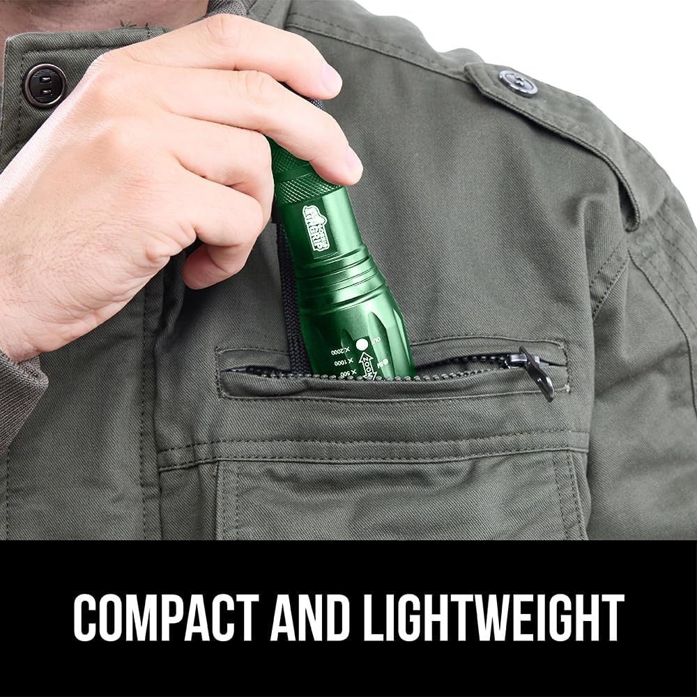 image:imageGORILLA GRIP Powerful LED Tactical Flashlight 750 FT High Lumens 5 Adjustable Modes Water Resistant Ultra Bright Zoom Flashlights Small Mini Flash Light Camping Night Dog Walking TurquoiseHunter Green
