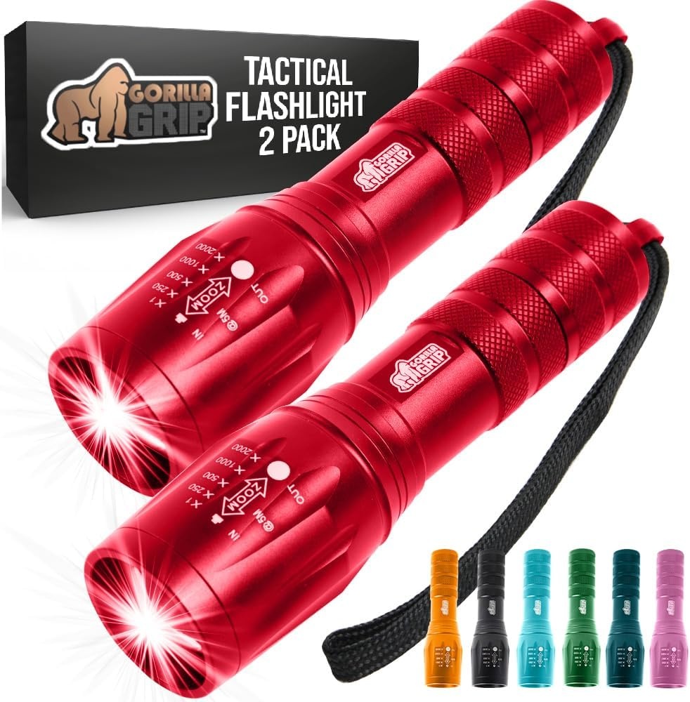 image:imageGORILLA GRIP Powerful LED Tactical Flashlight 750 FT High Lumens 5 Adjustable Modes Water Resistant Ultra Bright Zoom Flashlights Small Mini Flash Light Camping Night Dog Walking TurquoiseRed