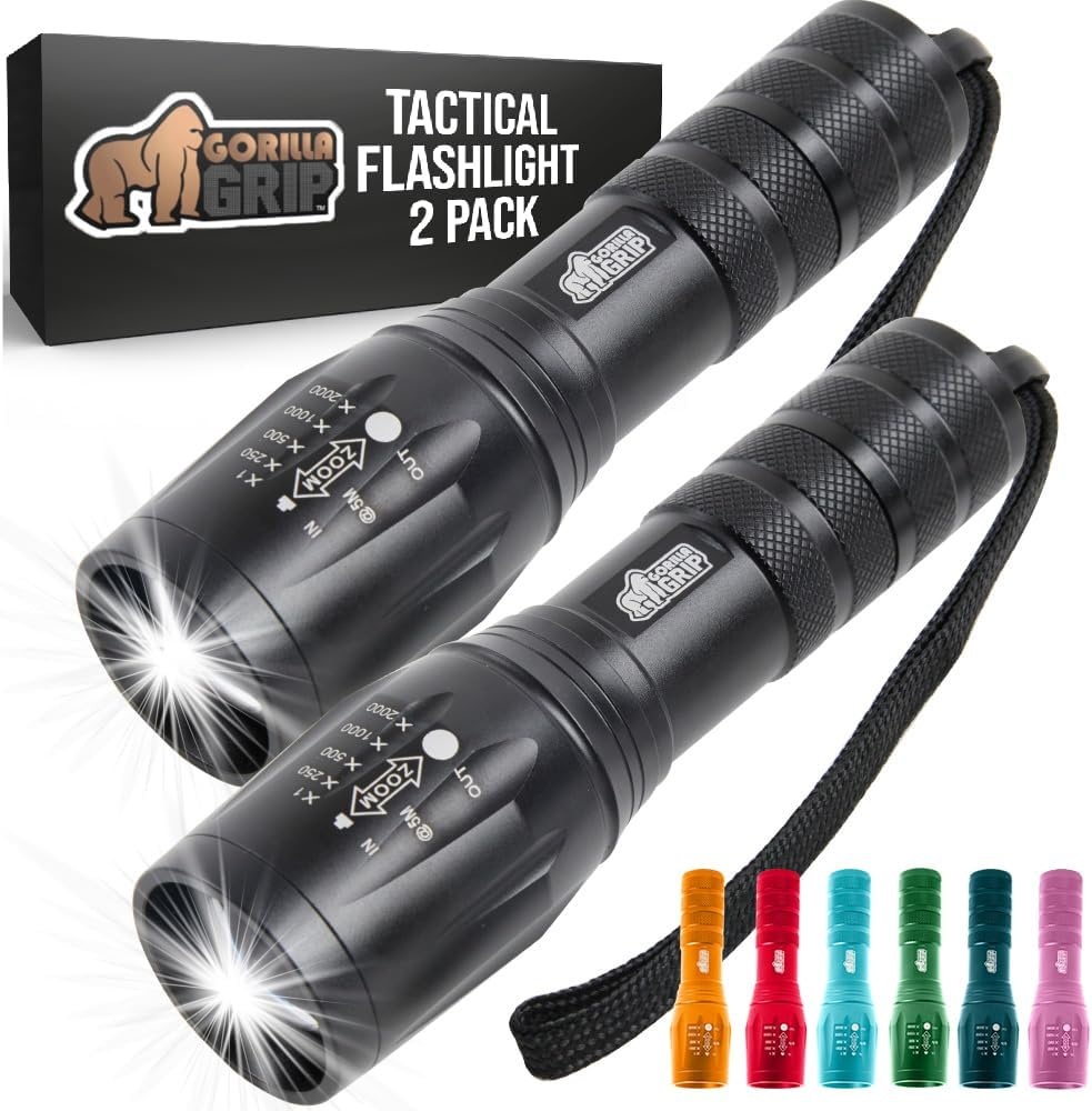 image:imageGORILLA GRIP Powerful LED Tactical Flashlight 750 FT High Lumens 5 Adjustable Modes Water Resistant Ultra Bright Zoom Flashlights Small Mini Flash Light Camping Night Dog Walking TurquoiseBlack