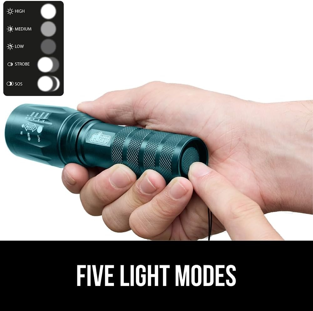 image:imageGORILLA GRIP Powerful LED Tactical Flashlight 750 FT High Lumens 5 Adjustable Modes Water Resistant Ultra Bright Zoom Flashlights Small Mini Flash Light Camping Night Dog Walking TurquoiseTeal Blue