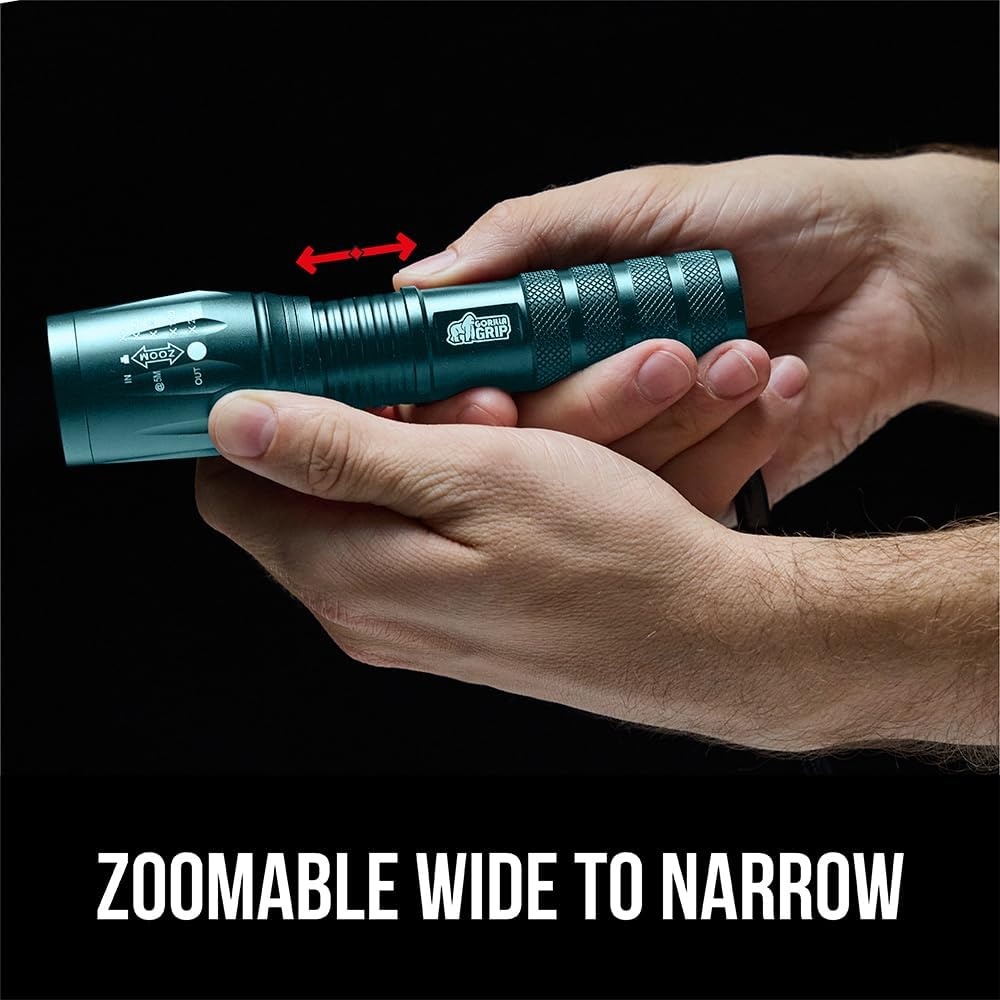 image:imageGORILLA GRIP Powerful LED Tactical Flashlight 750 FT High Lumens 5 Adjustable Modes Water Resistant Ultra Bright Zoom Flashlights Small Mini Flash Light Camping Night Dog Walking TurquoiseTeal Blue