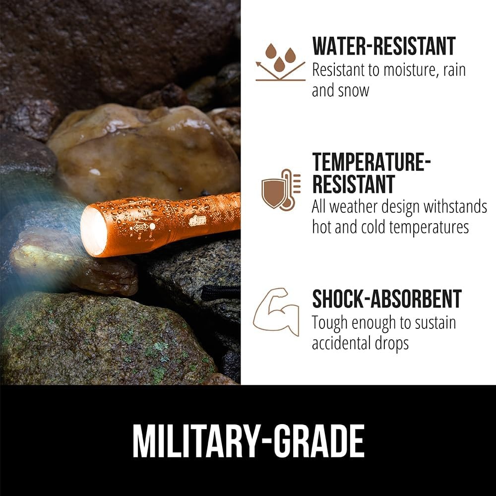 image:imageGORILLA GRIP Powerful LED Tactical Flashlight 750 FT High Lumens 5 Adjustable Modes Water Resistant Ultra Bright Zoom Flashlights Small Mini Flash Light Camping Night Dog Walking TurquoiseOrange