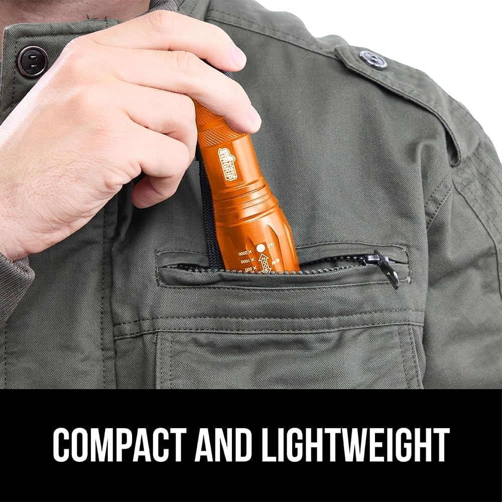 image:imageGORILLA GRIP Powerful LED Tactical Flashlight 750 FT High Lumens 5 Adjustable Modes Water Resistant Ultra Bright Zoom Flashlights Small Mini Flash Light Camping Night Dog Walking TurquoiseOrange