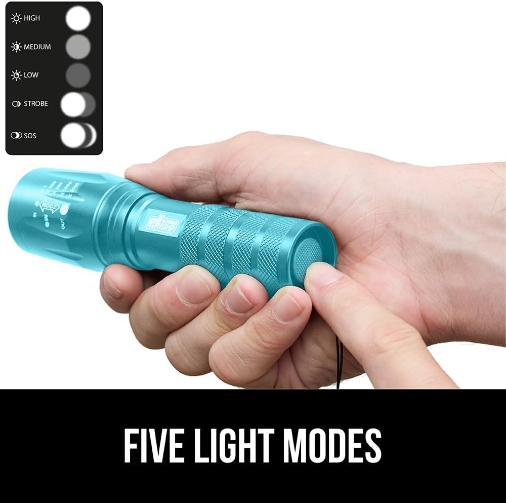 image:imageGORILLA GRIP Powerful LED Tactical Flashlight 750 FT High Lumens 5 Adjustable Modes Water Resistant Ultra Bright Zoom Flashlights Small Mini Flash Light Camping Night Dog Walking TurquoiseTurquoise