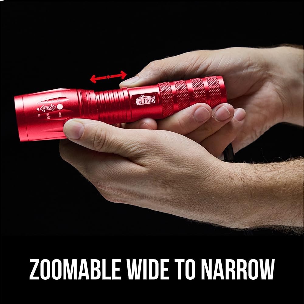 image:imageGORILLA GRIP Powerful LED Tactical Flashlight 750 FT High Lumens 5 Adjustable Modes Water Resistant Ultra Bright Zoom Flashlights Small Mini Flash Light Camping Night Dog Walking TurquoiseRed