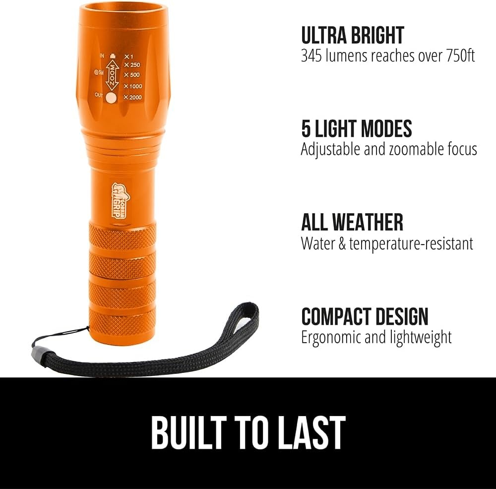 image:imageGORILLA GRIP Powerful LED Tactical Flashlight 750 FT High Lumens 5 Adjustable Modes Water Resistant Ultra Bright Zoom Flashlights Small Mini Flash Light Camping Night Dog Walking TurquoiseOrange