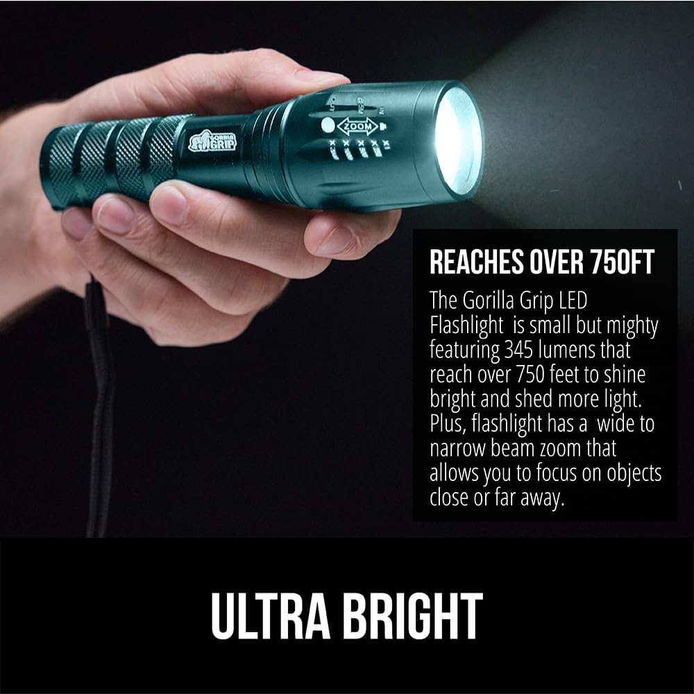 image:imageGORILLA GRIP Powerful LED Tactical Flashlight 750 FT High Lumens 5 Adjustable Modes Water Resistant Ultra Bright Zoom Flashlights Small Mini Flash Light Camping Night Dog Walking TurquoiseTeal Blue