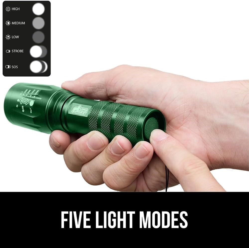 image:imageGORILLA GRIP Powerful LED Tactical Flashlight 750 FT High Lumens 5 Adjustable Modes Water Resistant Ultra Bright Zoom Flashlights Small Mini Flash Light Camping Night Dog Walking TurquoiseHunter Green