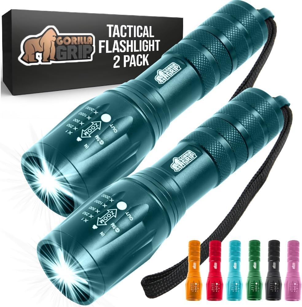 image:imageGORILLA GRIP Powerful LED Tactical Flashlight 750 FT High Lumens 5 Adjustable Modes Water Resistant Ultra Bright Zoom Flashlights Small Mini Flash Light Camping Night Dog Walking TurquoiseTeal Blue