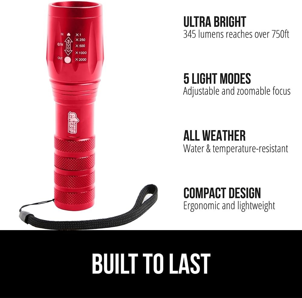 image:imageGORILLA GRIP Powerful LED Tactical Flashlight 750 FT High Lumens 5 Adjustable Modes Water Resistant Ultra Bright Zoom Flashlights Small Mini Flash Light Camping Night Dog Walking TurquoiseRed