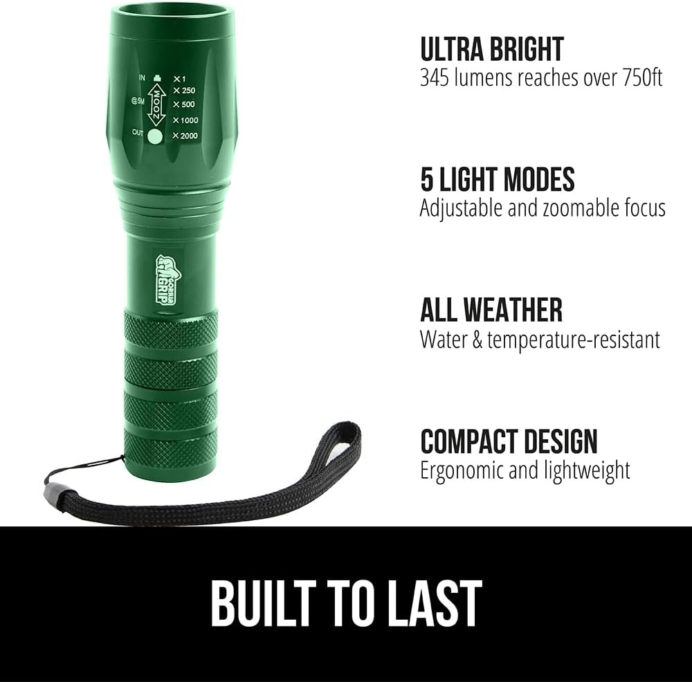 image:imageGORILLA GRIP Powerful LED Tactical Flashlight 750 FT High Lumens 5 Adjustable Modes Water Resistant Ultra Bright Zoom Flashlights Small Mini Flash Light Camping Night Dog Walking TurquoiseHunter Green