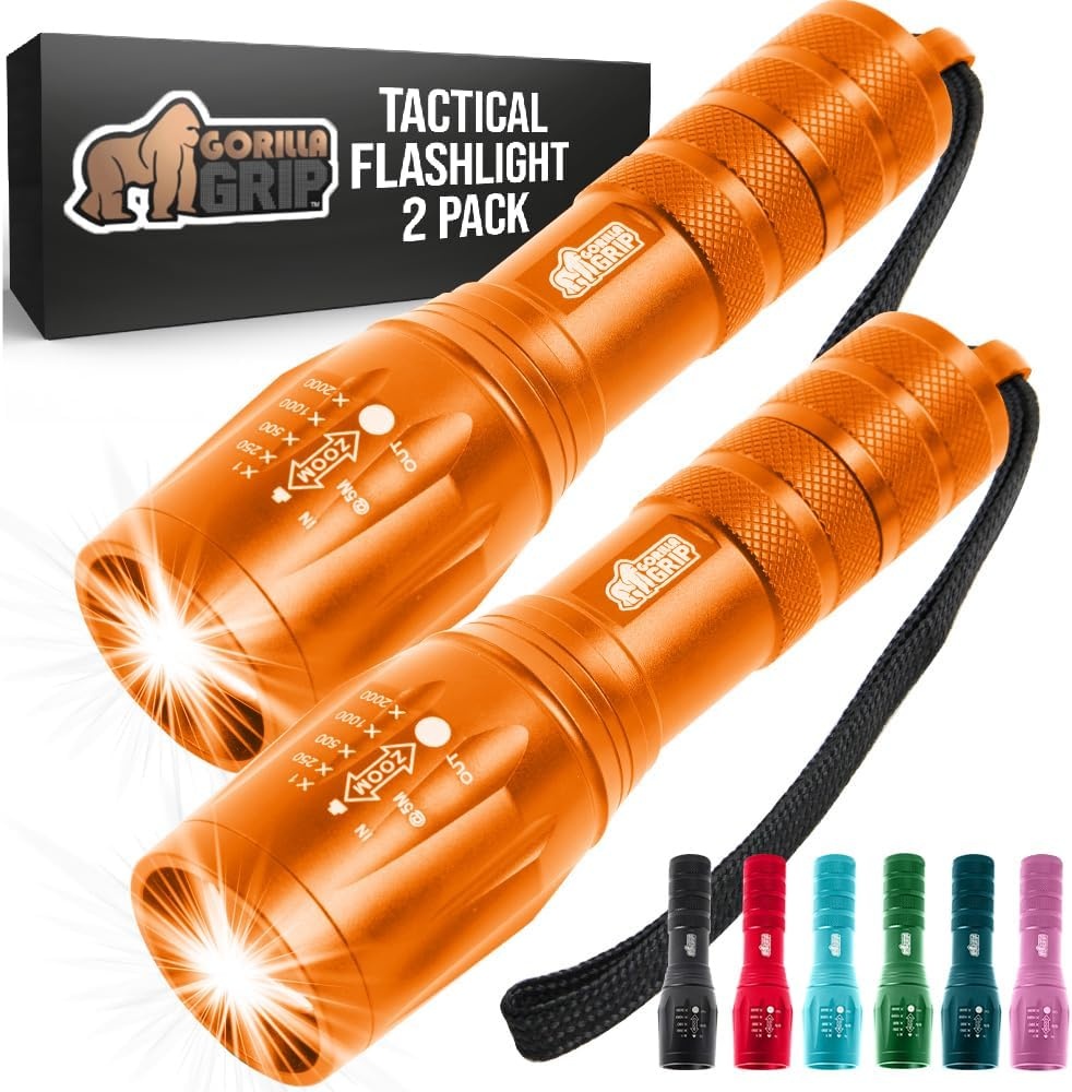 image:imageGORILLA GRIP Powerful LED Tactical Flashlight 750 FT High Lumens 5 Adjustable Modes Water Resistant Ultra Bright Zoom Flashlights Small Mini Flash Light Camping Night Dog Walking TurquoiseOrange