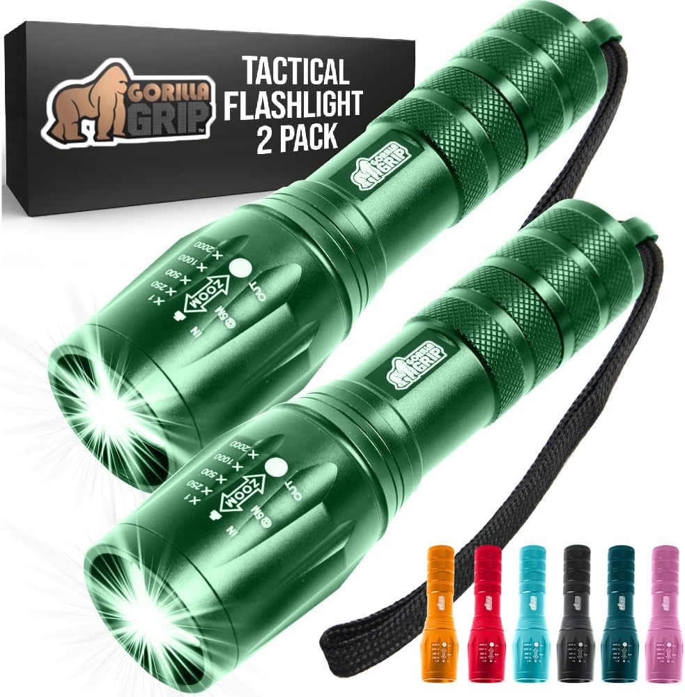image:imageGORILLA GRIP Powerful LED Tactical Flashlight 750 FT High Lumens 5 Adjustable Modes Water Resistant Ultra Bright Zoom Flashlights Small Mini Flash Light Camping Night Dog Walking TurquoiseHunter Green