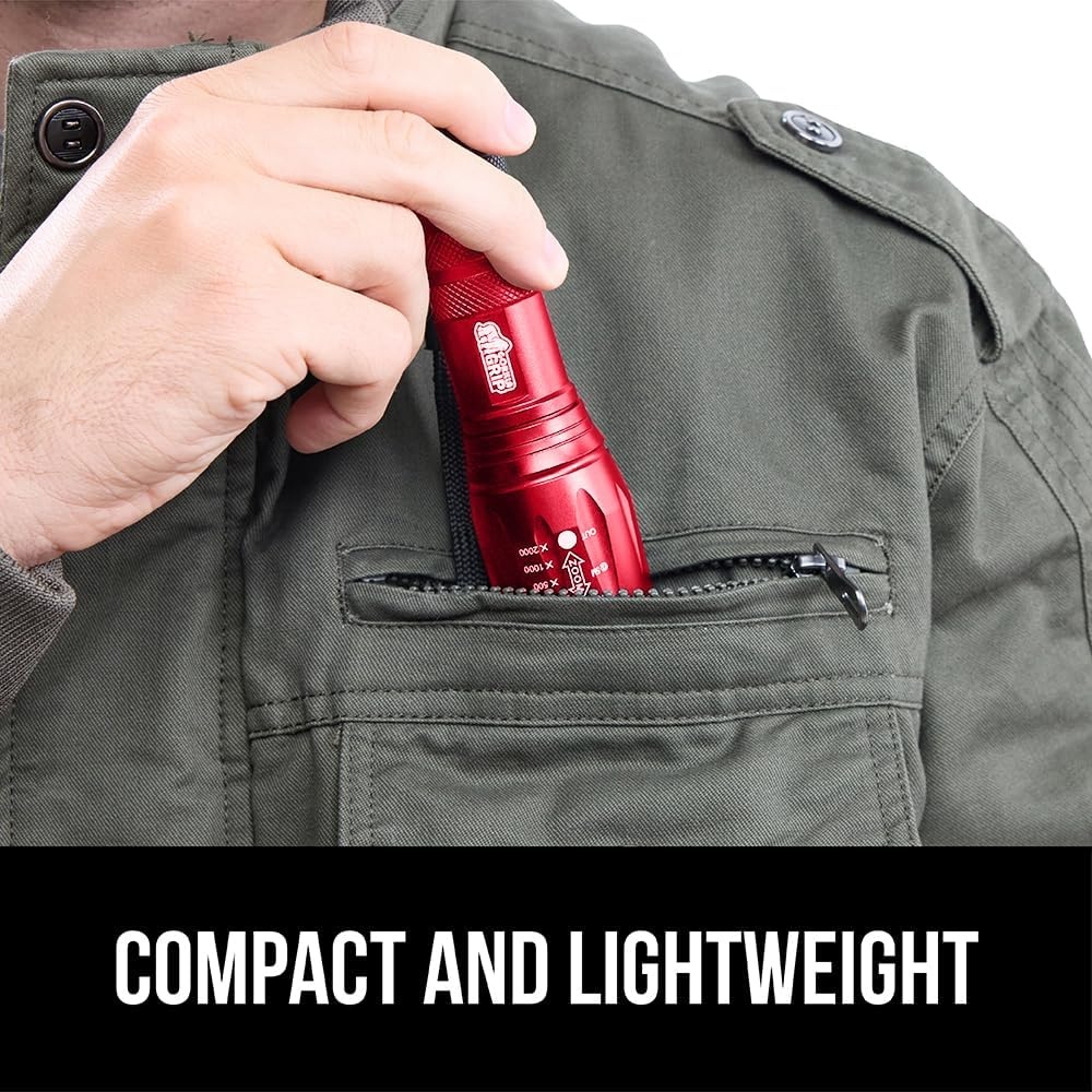 image:imageGORILLA GRIP Powerful LED Tactical Flashlight 750 FT High Lumens 5 Adjustable Modes Water Resistant Ultra Bright Zoom Flashlights Small Mini Flash Light Camping Night Dog Walking TurquoiseRed