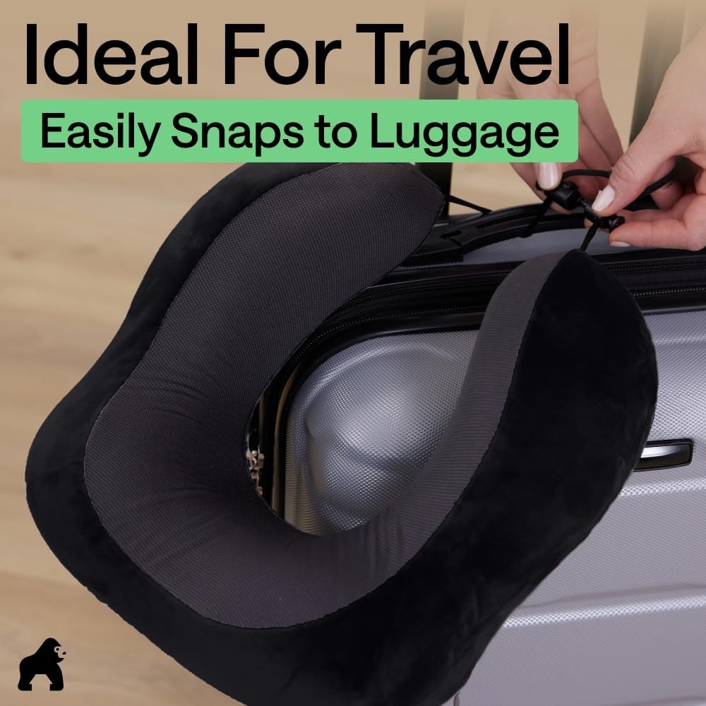 image:imageGORILLA GRIP Travel Neck Pillow for Airplanes CertiPURUS Memory Foam Cooling Mesh Pillows Soft Velvet Washable Cover Support Headrest for Sleeping Traveling Essentials Flight Accessories BlackBlack