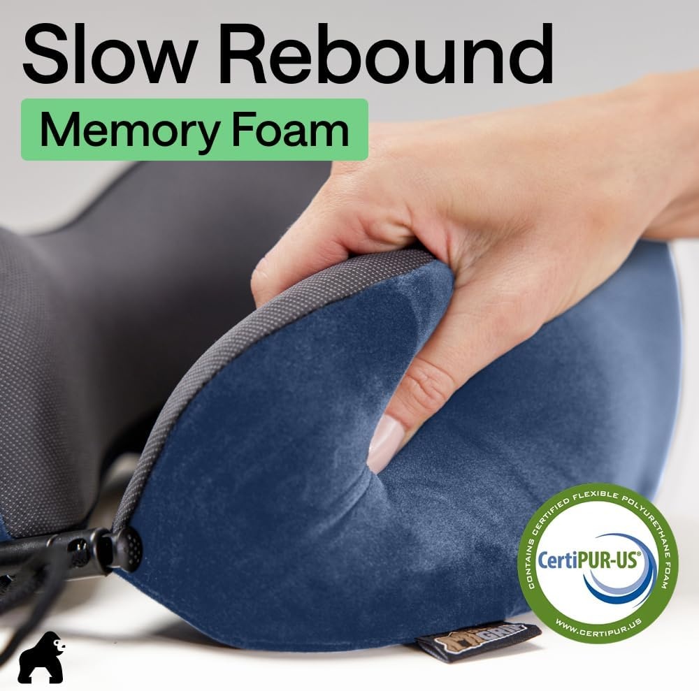 image:imageGORILLA GRIP Travel Neck Pillow for Airplanes CertiPURUS Memory Foam Cooling Mesh Pillows Soft Velvet Washable Cover Support Headrest for Sleeping Traveling Essentials Flight Accessories BlackNavy