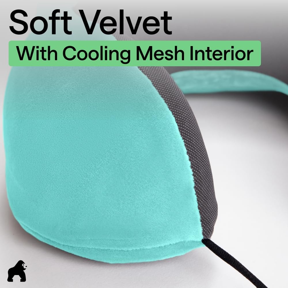 image:imageGORILLA GRIP Travel Neck Pillow for Airplanes CertiPURUS Memory Foam Cooling Mesh Pillows Soft Velvet Washable Cover Support Headrest for Sleeping Traveling Essentials Flight Accessories BlackTurquoise