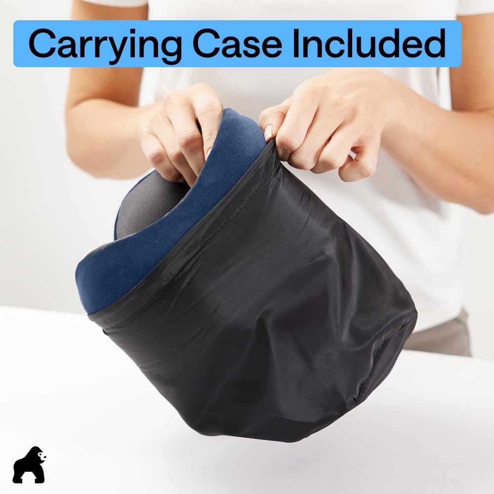 image:imageGORILLA GRIP Travel Neck Pillow for Airplanes CertiPURUS Memory Foam Cooling Mesh Pillows Soft Velvet Washable Cover Support Headrest for Sleeping Traveling Essentials Flight Accessories BlackNavy