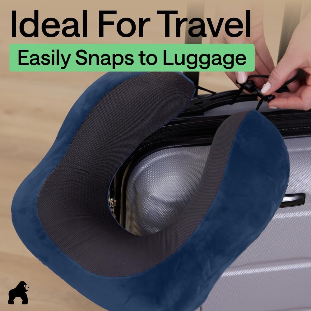 image:imageGORILLA GRIP Travel Neck Pillow for Airplanes CertiPURUS Memory Foam Cooling Mesh Pillows Soft Velvet Washable Cover Support Headrest for Sleeping Traveling Essentials Flight Accessories BlackNavy