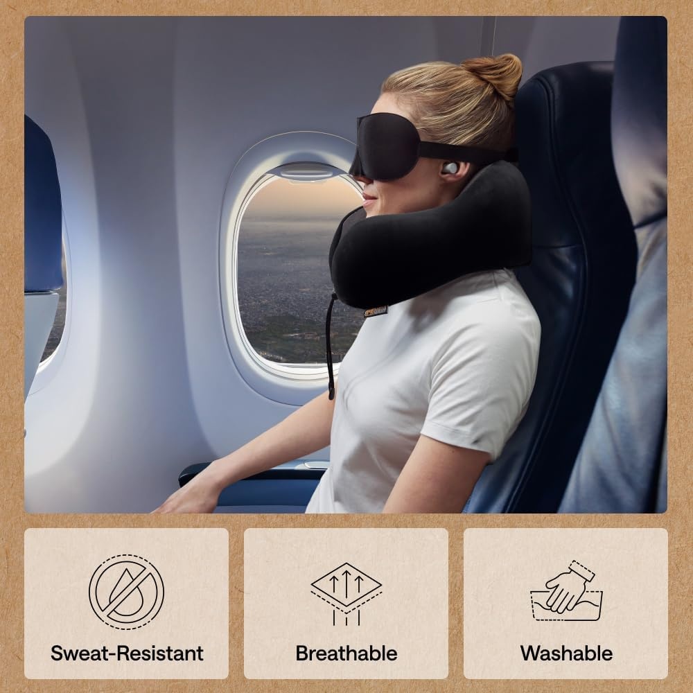 image:imageGORILLA GRIP Travel Neck Pillow for Airplanes CertiPURUS Memory Foam Cooling Mesh Pillows Soft Velvet Washable Cover Support Headrest for Sleeping Traveling Essentials Flight Accessories BlackBlack