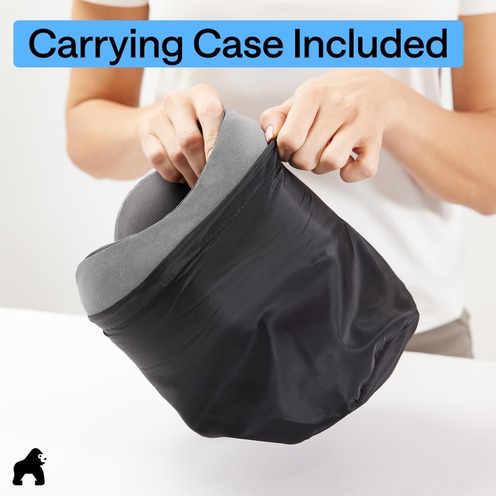 image:imageGORILLA GRIP Travel Neck Pillow for Airplanes CertiPURUS Memory Foam Cooling Mesh Pillows Soft Velvet Washable Cover Support Headrest for Sleeping Traveling Essentials Flight Accessories BlackGray